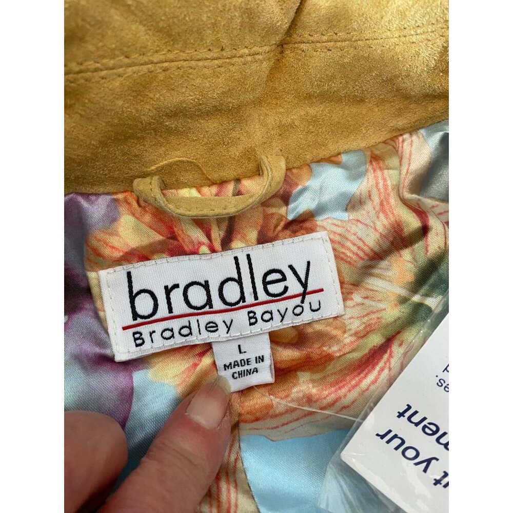 Bradley Bayou Mustard Yellow Suede Leather Trench Coat Grommet Detail Belt Large - Picture 5 of 14